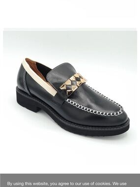 All Black Black and White Stud-Embellished Leather Loafers